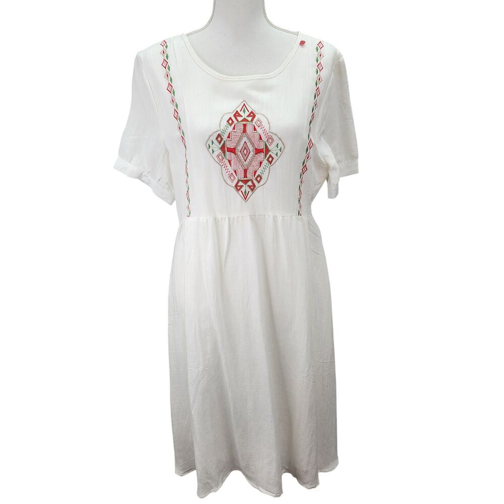 Orange Creek Dress Women L White Embroidered Boho Hippie Festival Side Seam Flaw - Picture 2 of 15